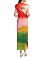 Watercolor Jersey Draped Maxi Dress