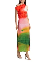 Watercolor Jersey Draped Maxi Dress