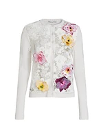 Floral-Embroidered Silk-Blend Cardigan