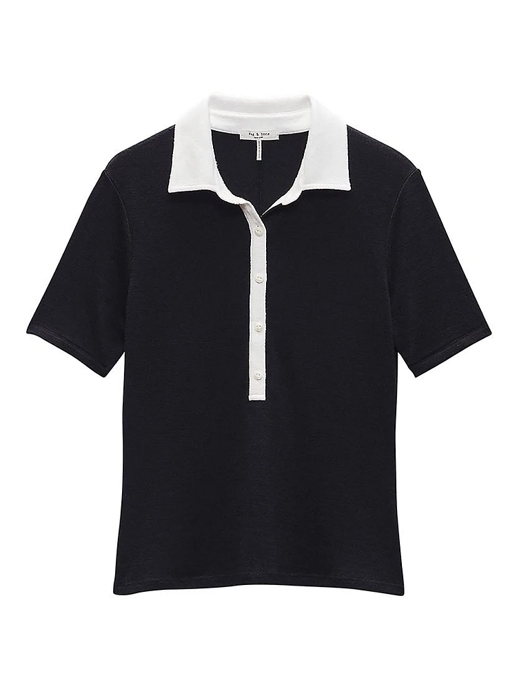 Knit Button Short-Sleeve Polo Shirt