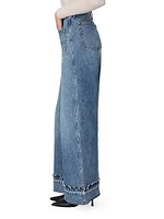 Marina Frayed-Cuff Wide-Leg Pants