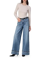 Marina Frayed-Cuff Wide-Leg Pants