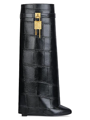 Shark Lock Boots Crocodile Effect Leather