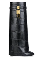 Shark Lock Boots Crocodile Effect Leather