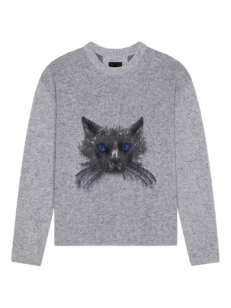 Sweater Wool and Mohair with Cat Jacquard