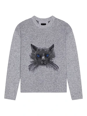 Sweater Wool and Mohair with Cat Jacquard