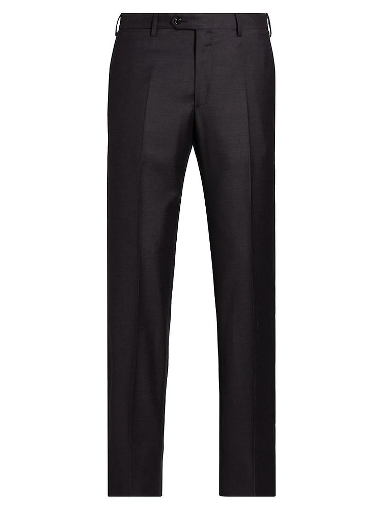 Textured Solid Wool Trousers