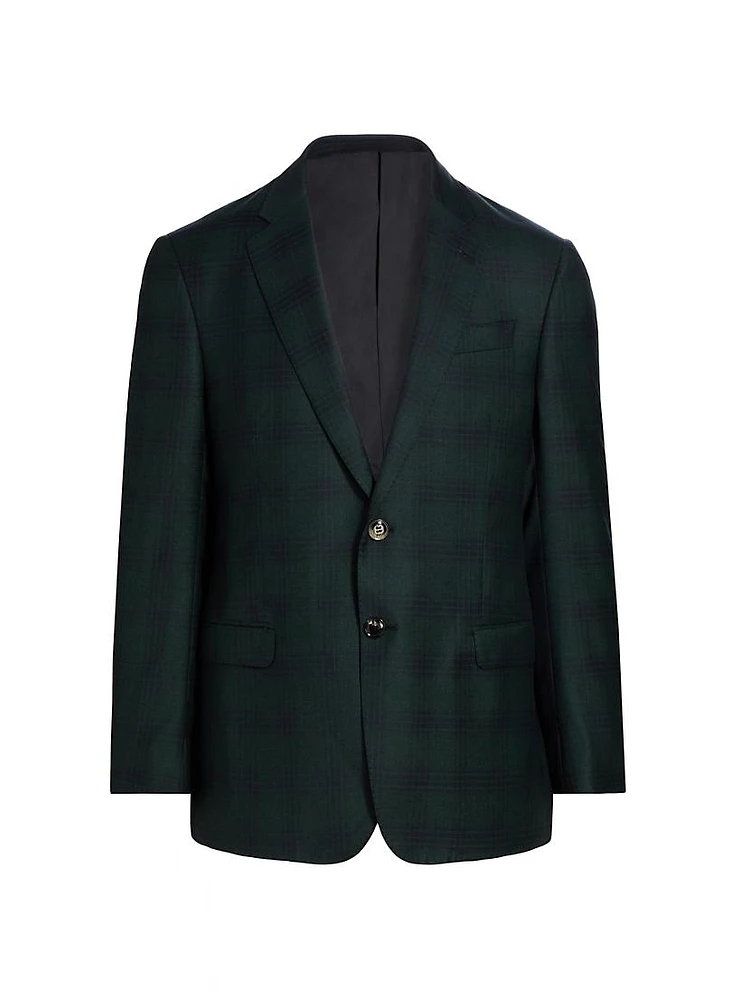 Plaid Wool-Cashmere Single-Breasted Blazer