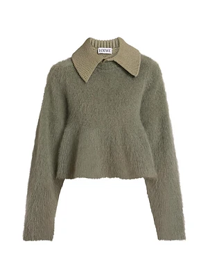 Mohair-Wool Blend Polo Sweater