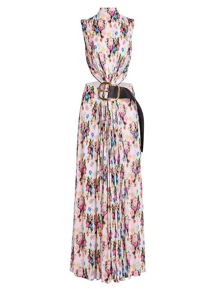 Floral Draped Belted Maxi Dress