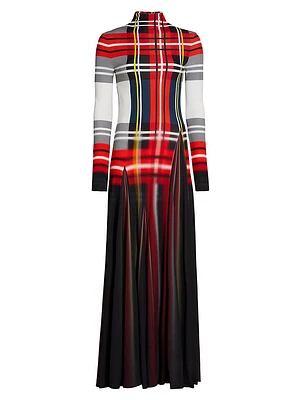 Plaid Pleated Crêpe Jersey Maxi Dress