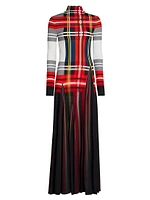Plaid Pleated Crêpe Jersey Maxi Dress