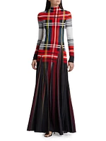 Plaid Pleated Crêpe Jersey Maxi Dress