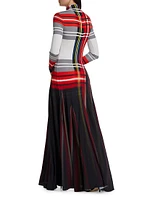 Plaid Pleated Crêpe Jersey Maxi Dress