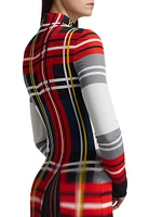 Plaid Pleated Crêpe Jersey Maxi Dress