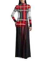 Plaid Pleated Crêpe Jersey Maxi Dress