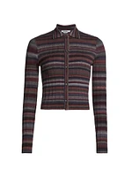 Rib-Knit Stripe Polo Cardigan