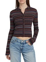 Rib-Knit Stripe Polo Cardigan