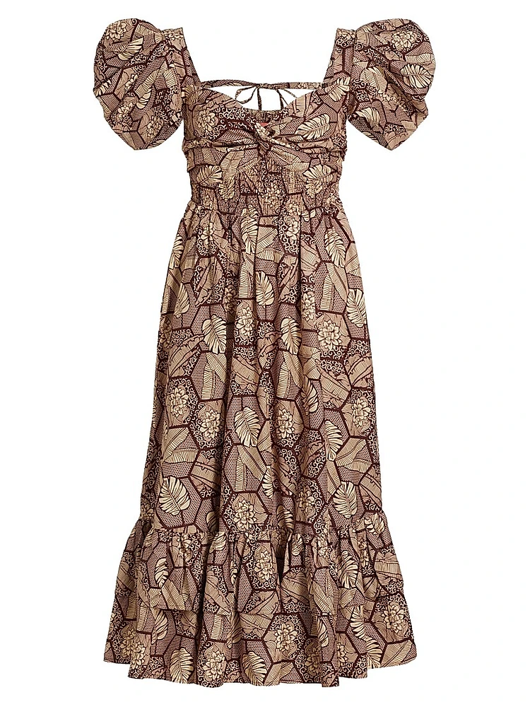 Ogo Puff-Sleeve Midi-Dress