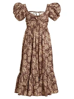 Ogo Puff-Sleeve Midi-Dress