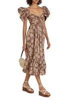 Ogo Puff-Sleeve Midi-Dress