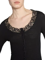 Laced Cardigan Ribbed Wool and Silk