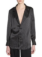 Pajama Shirt Striped Silk Satin