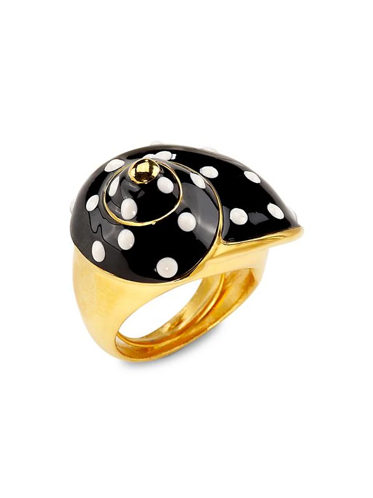 Goldtone & Enamel Dotted Snail Adjustable Ring