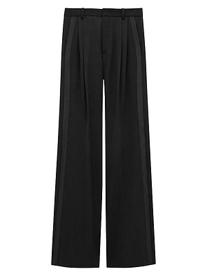Wide-Leg Tuxedo Pants in Grain De Poudre