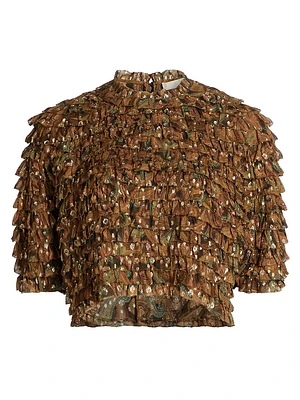 Carmella Metallic Ruffled Crop Blouse