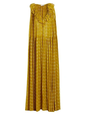 Metallic Silk Ruffled Maxi Dress