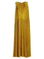 Metallic Silk Ruffled Maxi Dress