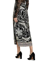 Adara Velvet Embroidered Midi-Skirt