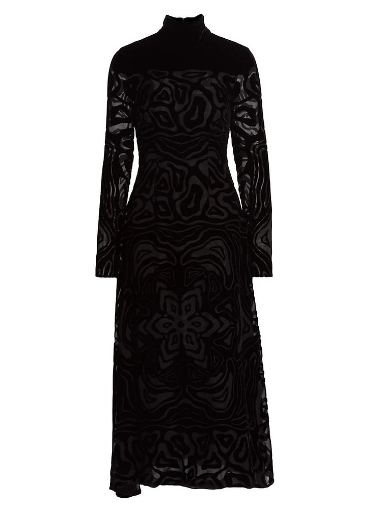 Helena Velvet Burnout Midi-Dress