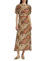 Calais Baroque Silk Midi-Dress