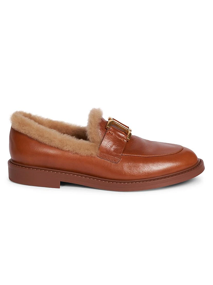 Marcie Shearling-Trimmed Leather Loafers