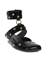 Jade Studded Leather Ankle-Wrap Flats