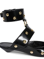 Jade Studded Leather Ankle-Wrap Flats