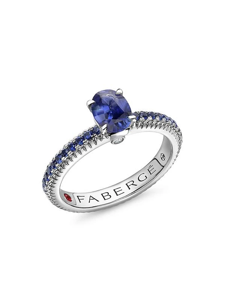 Colors of Love White Gold Blue Sapphire Fluted Ring with Sapphire Shoulders