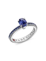 Colors of Love White Gold Blue Sapphire Fluted Ring with Sapphire Shoulders