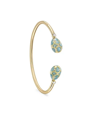 Heritage Yellow Gold Diamond & Turquoise Guilloché Enamel Open Bracelet