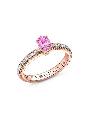 Colours of Love Rose Gold Pink Oval Sapphire Fluted Ring with Diamond Shoulders