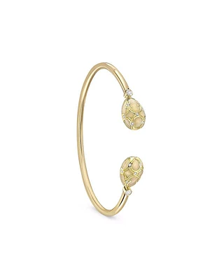 Heritage Yellow Gold Diamond & White Guilloche Enamel Open Bracelet