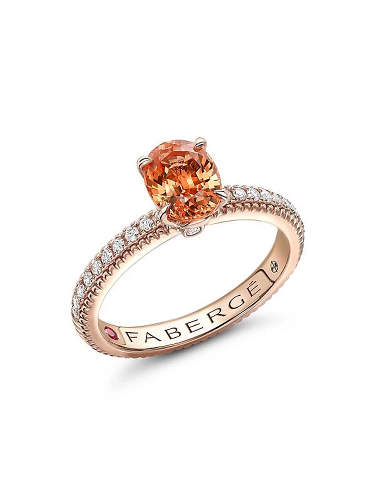 Colors of Love Rose Gold Spessartite Fluted Ring with Diamond Shoulders