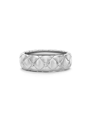 Treillage Brushed White Gold & Diamond Set Ring