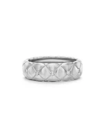 Treillage Brushed White Gold & Diamond Set Ring