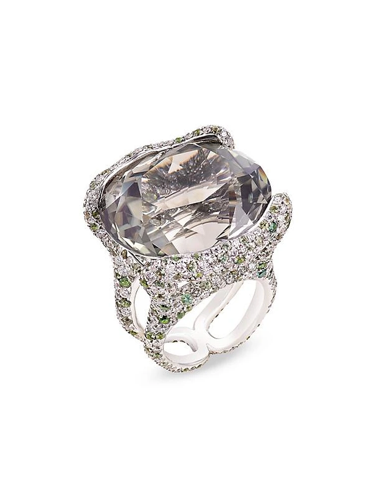 Emotion Katharina White Gold 51.09 tcw Tourmaline Ring with Diamonds & Green Sapphires