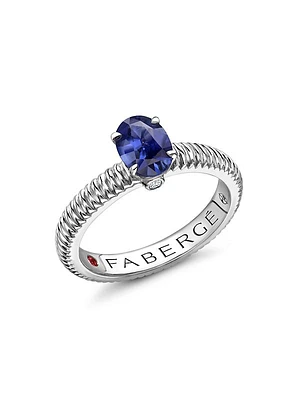 Colors of Love White Gold Blue Sapphire Fluted Ring