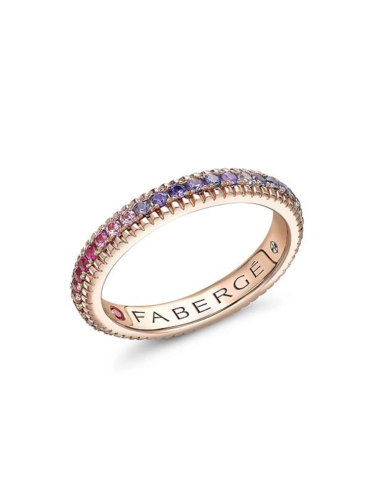 Colors of Love Rose Gold Rainbow Multicolored Gemstone Fluted Eternity Ring