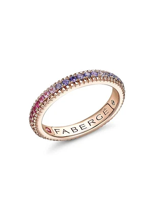 Colors of Love Rose Gold Rainbow Multicolored Gemstone Fluted Eternity Ring